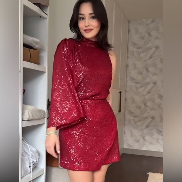 Zara Blogger Favorite Sequin Asymmetric Mini Dress - Picture 2 of 13